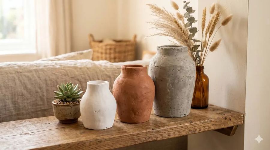 Vasos decorativos de gesso feitos em casa