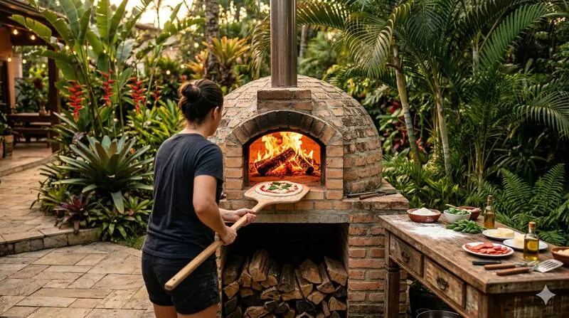 Forno de pizza artesanal no quintal