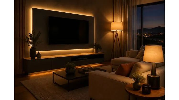 Sala com iluminação em camadas com LED