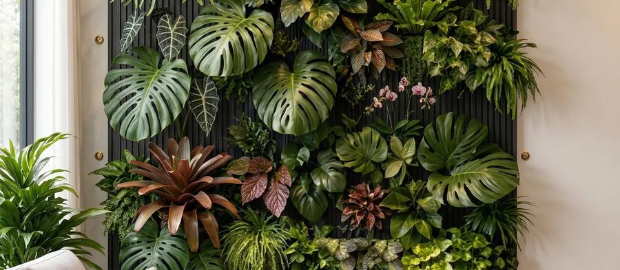 Jardim vertical botânico na sala